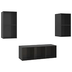 vidaXL Ensemble de meubles TV 3 pcs Noir brillant Bois d'ingénierie