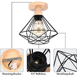 Acheter Stoex Plafonnier 22CM Vintage Luminaire E27 Rétro Lustre Suspension En Bois Et Fer Design Cage Noir Pour Entrée Couloir Chambre Cuisine