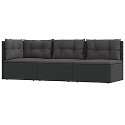 vidaXL Salon de jardin 3 pcs avec coussins Noir Résine tressée