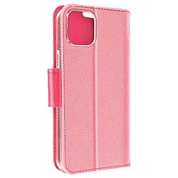 Avizar Étui iPhone 13 Mini cuir saffiano Portefeuille et Support vidéo rose