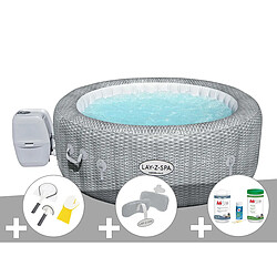 Kit spa gonflable Bestway Lay-Z-Spa Honolulu rond Airjet 4/6 places + Kit traitement brome + 2 appuie-têtes + Kit de nettoyage