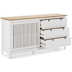 Pegane Buffet bas en pin massif décor ciré chêne et blanc, meuble de rangement - Longueur 150 x Profondeur 40 x Hauteur 80 cm pas cher