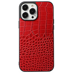 Coque en cuir véritable texture crocodile rouge pour votre iPhone 13 Pro 6.1 pouces