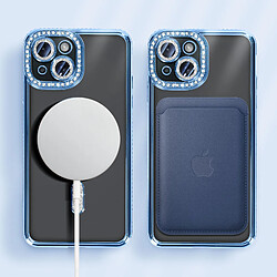 Avizar Coque Diamant pour iPhone 15 Protection MagSafe Contour Strass Bleu Clair pas cher