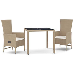 Ensemble salle à manger de jardin 3 pcs,Table et chaise à dîner d'extérieur Beige poly rotin -MN83867