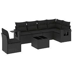 vidaXL Salon de jardin 7 pcs avec coussins noir résine tressée