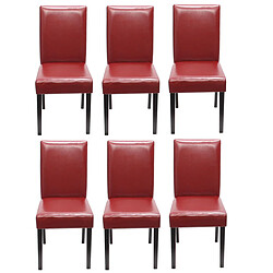 Mendler Lot de 6 chaises de séjour Littau ~ simili-cuir, rouge, pieds foncés