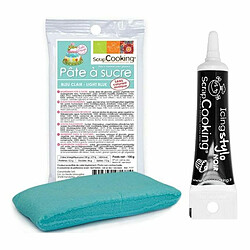 Scrapcooking Pâte à sucre bleu clair 100 g + Stylo de glaçage noir