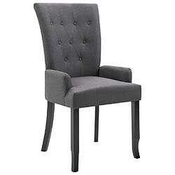 Decoshop26 Chaise de salle à manger avec accoudoirs dossier capitonné tissu gris foncé CDS020005