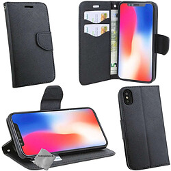 Htdmobiles Housse etui portefeuille pour Apple iPhone X + film ecran - NOIR / NOIR