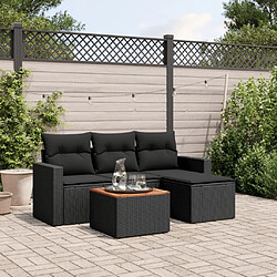 Maison Chic Salon de jardin 5 pcs avec coussins | Ensemble de Table et chaises | Mobilier d'Extérieur noir résine tressée -GKD90612