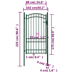 Acheter vidaXL Portail de clôture avec dessus arqué Acier 100x175 cm Vert