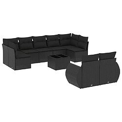 Maison Chic Salon de jardin 10 pcs avec coussins | Ensemble de Table et chaises | Mobilier d'Extérieur noir résine tressée -GKD38761