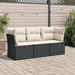 Maison Chic Salon de jardin 3 pcs avec coussins | Ensemble de Table et chaises | Mobilier d'Extérieur noir résine tressée -GKD64300