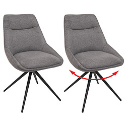 Decoshop26 Lot de 2 chaises de salle à manger avec coutures décoratives assise pivotante position cadre trépied en métal assise en tissu gris 04_0007388