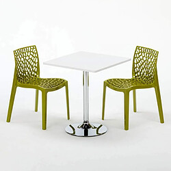 Avis Grand Soleil Table Carrèe Blanc + 2 Chaises Colorées