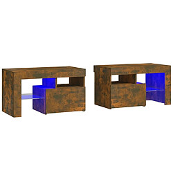 Maison Chic Lot de 2 Tables de chevet - Tables de Nuit et lumières LED Chêne fumé 70x36,5x40 cm