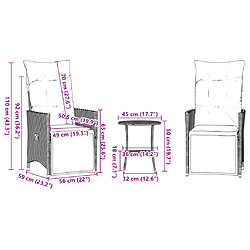 vidaXL Ensemble de bistro 3 pcs avec coussins marron résine tressée pas cher