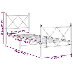 Vidaxl Cadre de lit métal avec tête de lit/pied de lit blanc 75x190 cm pas cher