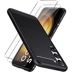 Coque en Carbone Noire + 2 Verres Trempes Pour Samsung Galaxy S23 Plus 5G Little Boutik©