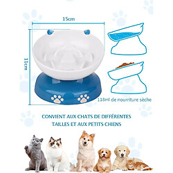 YYHY Bol pour Chat à Alimentation Lente en céramique de 118ml,Bol pour Chat surélevé,Conception inclinée,Mangeoire Lente pour Chiens et Chats,Bleu et Blanc