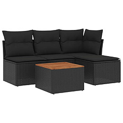 vidaXL Salon de jardin 5 pcs avec coussins noir résine tressée