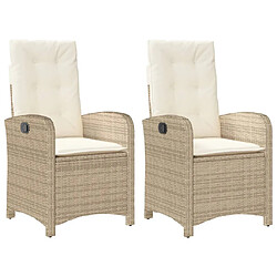 vidaXL Chaises inclinables de jardin lot de 2 et coussins beige rotin