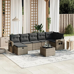 Maison Chic Ensemble Tables et chaises d'extérieur 8 pcs avec coussins,Salon de jardin gris résine tressée -GKD538286