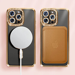 Avizar Coque Diamant pour iPhone 15 Pro Max Protection MagSafe Contour Strass Dorée pas cher