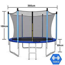 Helloshop26 Trampoline extérieur diamètre 305cm echelle filet de sécurité tapis de saut tuyau galvanisé antirouille pour enfants charge 100 kg 20_0009615