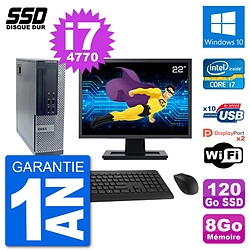 PC Dell 7020 SFF Ecran 22" Intel i7-4770 RAM 8Go SSD 120Go Windows 10 Wifi - Occasion