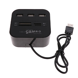 Hub usb 2.0 3 ports avec lecteur combo multi-cartes pour sd / mmc / m2 / ms mp noir