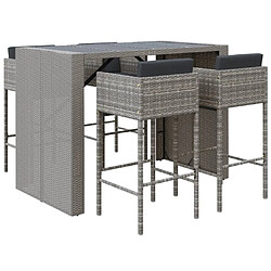 Maison Chic Ensemble de bar de jardin 5 pcs et coussins,Table + chaises + coussins d'extérieur gris poly rotin -GKD156585