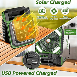 Acheter Ventilateur De Camping à Énergie Solaire (Vert) Avec Lanterne à LED, Ventilateur Portatif à Piles Rechargeable à Vent Puissant à 4 Vitesses, 90 Ventilateurs de Bureau Pliants Timer Power Bank