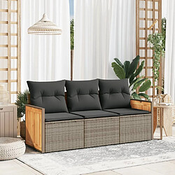 Maison Chic Salon de jardin avec coussins 3 pcs | Ensemble de Table et chaises | Mobilier d'Extérieur gris résine tressée -GKD63226