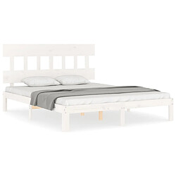 Maison Chic Lit adulte - Cadre Structure de lit avec tête de lit Contemporain blanc King Size bois massif -MN84678