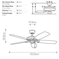 Elstead Lighting Ventilateur de plafond à 5 pales avec chaîne de traction de 152 cm, blanc mat