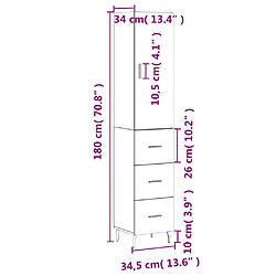 vidaXL Buffet haut Blanc 34,5x34x180 cm Bois d'ingénierie pas cher