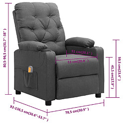 vidaXL Fauteuil de massage Gris clair Tissu pas cher