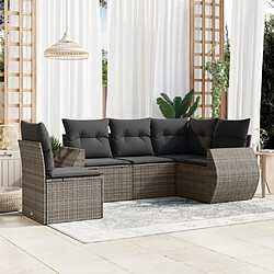 vidaXL Salon de jardin 5 pcs avec coussins gris résine tressée