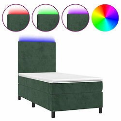 Maison Chic Lit adulte- Lit + matelas,Sommier à lattes de lit avec matelas et LED Vert foncé 90x190cm -GKD83062