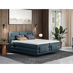 Vente-Unique Ensemble complet boxspring tête de lit capitonnée + sommiers relaxation électrique + matelas + surmatelas - 2 x 90 x 200 cm - Tissu - Bleu - LODI de PALACIO