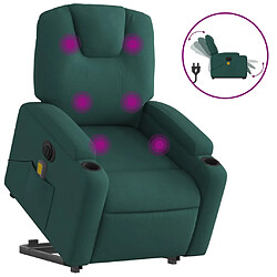 vidaXL Fauteuil inclinable de massage électrique Vert foncé Tissu