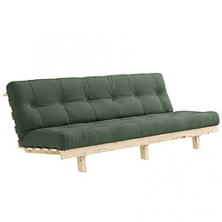 Inside 75 Banquette convertible futon LEAN bois de pin coloris vert olive 130x200 cm