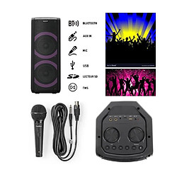 Power SONO ENCEINTE PORTABLE 200W SUR BATTERIE /SD/USB/BT/MP3 + TWS LEDS RGB et entrée MICRO KARAOKE + MICRO DYNAMQUE PRO 