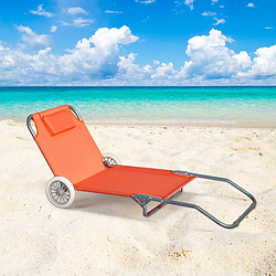 Beach And Garden Design Lit de plage pliant bain de soleil transat piscine portable roues Banana, Couleur: Orange