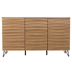 Avis Mendler Sideboard HWC-M49, Armoire Commode Highboard, 3D-Design compartiments de rangement, bois massif Mango métal 85x142x44cm ~ naturel