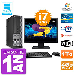 PC Dell 7020 SFF Ecran 22" Intel i7-4790 RAM 4Go Disque 1To Graveur DVD Wifi W7 - Occasion