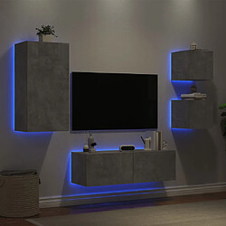 Avis vidaXL Meuble TV muraux 4 pcs avec lumières LED gris béton