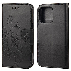 Etui en PU + TPU motif fleur et papillon avec support noir pour votre Apple iPhone 13 6.1 pouces